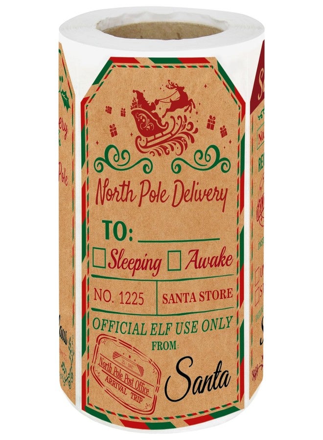 WorldBazaar Christmas Gift Tags Stickers from Santa 200pcs Kraft Labels Adhesive Santa Claus Gift Stickers for Envelope Gifts Tag Party Favors Wrapping Label 3 x 2 Inch - Image 1